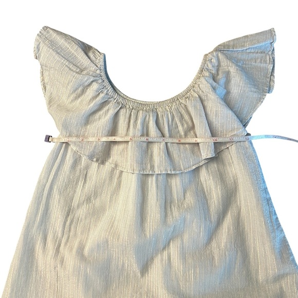 Molo girls cute white top with metallic pinstripe and ruffle collar size 7/8 - Picture 5 of 10